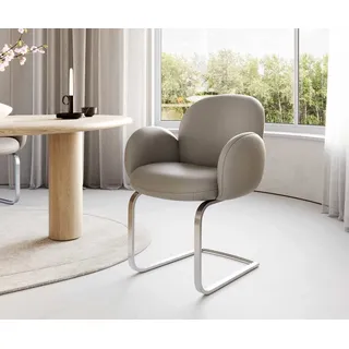 Freischwinger Nube-Flex mit Armlehnen Echt-Leder Schlamm Freischwinger flach Edelstahl Taschenfederkern