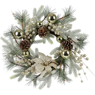 Zavothy Türkranz Weihnachten 50 cm, Weihnachtskranz, Künstlicher Kranz mit Tannenzapfen und Weihnachtskugeln, Adventskranz, Weihnachtsdeko, Haustür Dekoration (Silber)