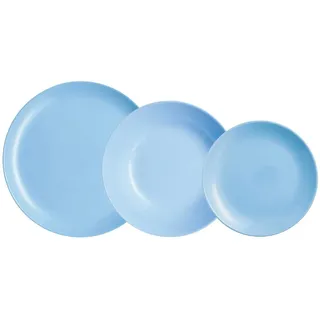 Dajar 00443 Tafelservice Hartglasgeschirr Geschirrset Tafelset Essservice Geschirr Diwali Light Blue 18 TLG. Geschenk glatt stapelbar modern Spülmaschinen Mikrowellen geeignet LUMINARC, Glas