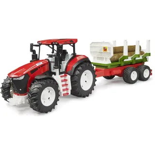 Bruder 03453 - Roadmax Traktor mit Rückeanhänger und 3 Baumstämmen - Fahrzeuge, Forstwirtschaft, Bauernhof, Holztransporter, Spielzeug ab 2 Jahre