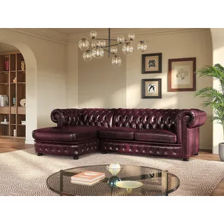 Chesterfield Ecksofa - Ecke Links - Büffelleder - Rotbraun - BRENTON