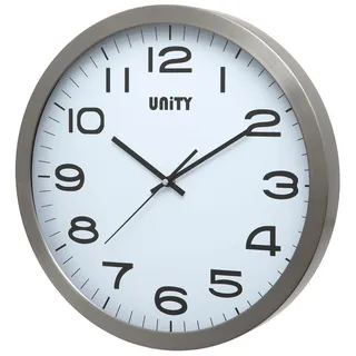 Große Unity-Wanduhr, Manhattan-Metall, gebürstetes silbernes Aluminium, 40 cm