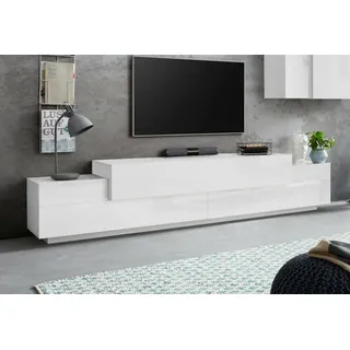 Dmora - TV-Schrank Nico, niedriges Wohnzimmer-Sideboard, Fernsehständer-Basis, 100% Made in Italy, 240 x 45 x 52 cm, glänzendes Weiß,