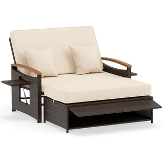 Costway Sonnenliege geflochtene Doppel liege beige , Beige , Metall , 164x88x72 cm , Gartenmöbel, Loungemöbel, Gartensofas & Loungesofas