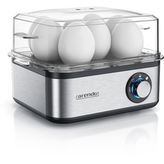 Arendo - Eierkocher Edelstahl für 1 bis 8 Eier - Egg Cooker - 500 W – Kontroll Leuchte – Drehregler für drei Härtegrade - spülmaschinengeeignet - Edelstahl gebürstet
