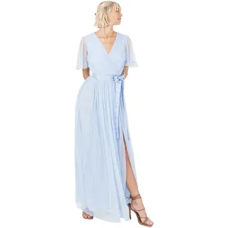 Anaya with Love Damen Ladies Maxi Dress for Women V Neckline Short Sleeve Frilly Long Empire Waist for Wedding Guest Bridesmaid Maid of Honour Kleid, Light Blue,