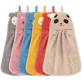 6 Stück Kinder Handtuch Tier Kinderhandtuch Set Mikrofaser Handtuchset Schnell Trocknende Waschlappen mit Aufhängeöse Baby Badetuch Duschtuch für Küche und Badezimmer Heim und Kindergarten