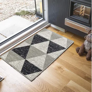 Serdim Rugs Rutschfester Teppich für Küche und Flur, geometrisches Design, Allzweckteppich, graues Dreieck, 67 x 120 cm