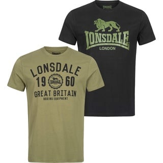 Lonsdale Herren Bangor Double Pack T Shirt, Black/Olive, 5XL EU