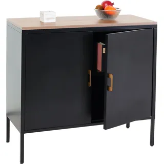 Kommode HWC-L84, Sideboard Schrank Anrichte, 2 Türen Metall 90x90x40cm, Melamin beschichtet schwarz - Schwarz
