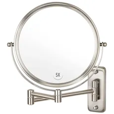 ALHAKIN Wandmontierter Make-up-Spiegel, 1X/5X Vergrößerungsspiegel, doppelseitig, 20,3 cm ausziehbarer Badezimmerspiegel zum Rasieren, Nickel