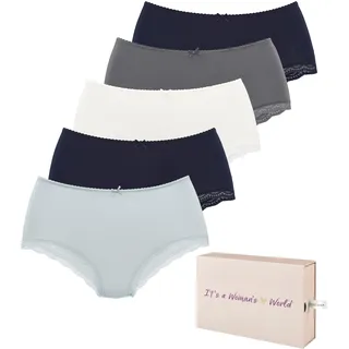 Taillenslip LASCANA, Damen, Gr. 32/34, blau, Single Jersey, Obermaterial: 95% Baumwolle, 5% Elasthan, unifarben, körpernah, Unterhosen Taillenslip, aus elastischer Baumwolle mit zarter Spitze, mit Aufbewahrungsbox