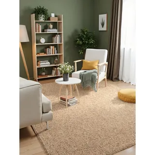 ELLE DECORATION Rocco - Weicher Flachgewebe Teppich, Maschinen Waschbar, Woll Optik, Langlebig & Nachhaltig, Modern, Skandi Look für Wohnzimmer, Esszimmer, Schlafzimmer, Flur - Karamell, 200x290cm