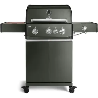 BURNHARD® FRED Deluxe Gasgrill 3-Brenner, Edelstahlrost, Grün | 900°C Infrarot-Zone, Heckbrenner, Seitenkocher, Aludruckguss-Edelstahl-Brennkammer, 17.45 kW Leistung