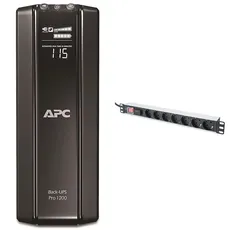 APC Back UPS PRO USV 1200VA Leistung - BR1200G-GR - inkl. 150.000 Euro Geräteschutzversicherung & DIGITUS 19" Steckdosenleiste - 7 Abgriffe - 1HE - 250VAC - 50/60Hz - 16A - 4000W