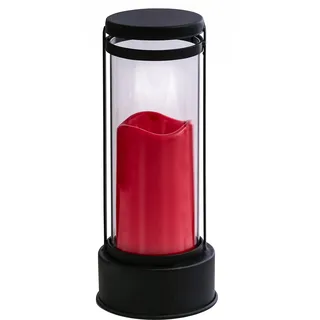 Dehner Grablaterne mit LED-Beleuchtung, Ø 12 cm, Höhe 27 cm, Eisen/Glas, rot