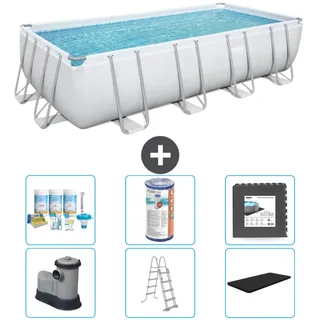 Bestway Rechteckiges Power Steel-Schwimmbecken – 549 x 274 x 122 – Grau – inklusive Pumpe – Leiter – Abdeckung Wartungspaket - Filter - Bodenfliesen