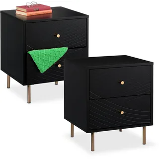 Relaxdays Nachtschrank 2er Set 45 x 40 x 52 cm Schwarz/Gold