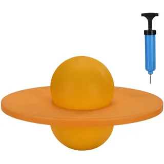 Relaxdays Pogo Ball für Kinder, bis 100 kg, Hüpfspielzeug Outdoor, Hüpfball mit Platte, Balance, HBT: 25x39x28 cm, gelb