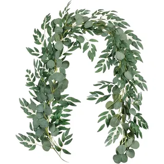 Eukalyptus Girlande Künstlich Pflanze, Hitopin 1 Stück 200CM Künstliche Eukalyptus Girlande Eukalyptus Blätter Deko Eukalyptus Kranz, für Dekoration Hause Küchen Garten Büro Hochzeit Wand(Grün)