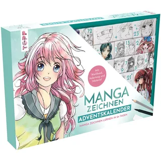 TOPP Manga zeichnen Adventskalender - Manga zeichnen lernen in 24 Tagen, Mit Anleitungsbuch, Workbook und Zeichenmaterial Box (38,5 x 26,5 x 5 cm) mit 24 kleinen Boxen