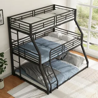 STILVORA Dreier-Etagenbett 90/120/140x200 mit Matratze Jugendbett Metallbett für drei Kindern, Kinderbett Bettgestell,Schwarz - Schwarz