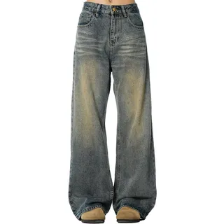 MAVQX Unisex Y2K Baggy Jeans Hip Hop Skater Jeans Vintage Dance Skateboard Hose Loose Fit Denim Jeans, Blau, S