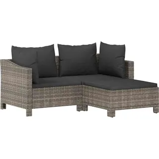 vidaXL 3-tlg. Garten-Lounge-Set mit Kissen Grau Poly Rattan - Grau