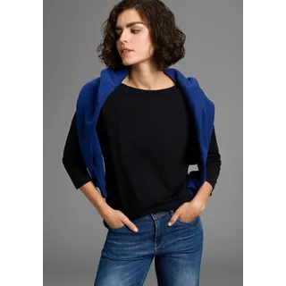 3/4-Arm-Shirt LAURA SCOTT, Damen, Gr. 40/42, schwarz, Single Jersey, Obermaterial: 95% Baumwolle, 5% Elasthan, clean, unifarben, Basic, Basic hüftbedeckend, U-Boot-Ausschnitt, Shirts 3/4-Arm-Shirt, Basic-Stil, 3/4-Ärmellänge, U-Boot-Ausschnitt, ohne Tasche