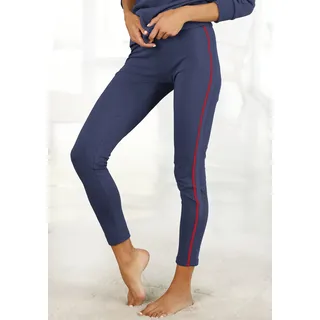 Sweathose H.I.S, Damen, Gr. 36/38, N-Gr, blau (marine, rot), Single Jersey, Obermaterial: 95% Baumwolle, 5% Elasthan, unifarben mit Farbeinsatz, Basic, eng knöchellang, Hosen Sweathose, Seitliche Streifeneinsätze in Kontrastfarben, Loungewear