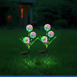 Maximex Solar LED Gartenstecker Pusteblume, 2er Set, LEDs in 5 Farben, 2 Lichtmodi, Dämmerungssensor, wetterfest, Solar Gartenbeleuchtung für Beete und Pflanzkübel, 9 x 75 cm, Polyester/Metall