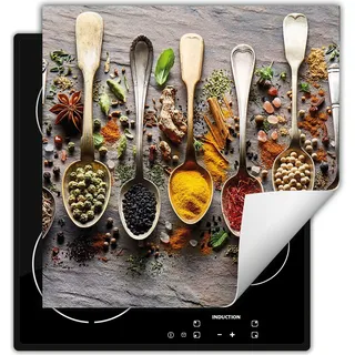 DarHaus Herdabdeckplatte 50x52 cm Anti Rutsch Matte Aufrollbar, Gewürze - Löffel