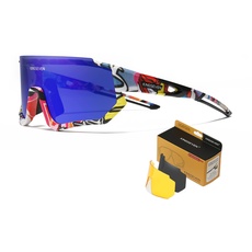 KINGSEVEN Polarisierte Fahrradbrille für Herren Damen Fahrrad Sport MTB Rennrad Sonnenbrille mit 3 Wechselgläsern LS910 (C02 Begrenztes Blau)