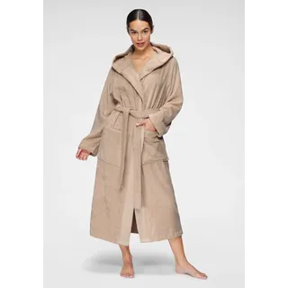 Damenbademantel "Anisa, ideal für Sauna & Spa, Hotelbademantel, Morgenmantel" Gr. XS, grau (taupe), L:120cm, Walkfrottee, LEGER HOME BY LENA GERCKE, Hausmäntel, Damenbademantel, Bademantel mit Frottier Logo an der Kapuze, XS-2XL, Topseller