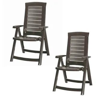 Gardenson Gartenklappsessel-Set , Graphitfarben , Kunststoff , 72x110x61 cm , klappbar, wetterfest, UV-beständig , Gartenmöbel, Balkonmöbel, Balkonstühle