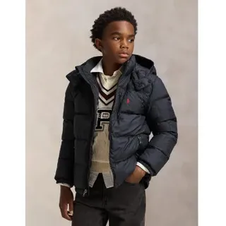 Polo Ralph Lauren für Jungen. 323969861001 Ripstop-Daunenjacke mit Kapuze schwarz ((L) 10/12años= 150/161cm), Lässig, Recyceltes Polyester,