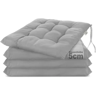 Brandsseller 4er Set Stuhlkissen 40x40x5 cm Sitzkissen Polster Stuhlauflage mit Haltebändern Dekokissen für Indoor Outdoor gesteppt - Hellgrau