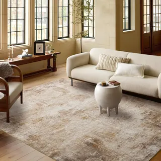 PONY DANCE Waschbarer Teppich Boho 140x200 cm Dünner und Weicher Kurzflor Teppich rutschfest für Wohnzimmer/Schlafzimmer/Esszimmere, Karamell Reflexionen