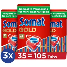 Somat Gold Spülmaschinen Tabs(105 Tabs), Geschirrspül für strahlend sauberes Geschirr auch bei niedrigen Temperaturen, Extra-Kraft gegen Eingebranntes, kompakte Verpackung für mehr Nachhaltigkeit