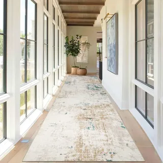 Homcomodar Läufer Teppich für Flur 80x300cm rutschfeste Modern Abstrakter Teppiche Läufer Waschbarer Küche Teppich Läufer Kurzflor Kunstwolle Teppich Schlafzimmer Teppiche Runner(Beige)