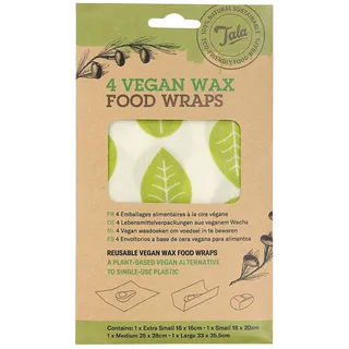 Tala Wiederverwendbare Lebensmittelbeutel aus Veganem Sojawachs, Blattmuster, 4er-Set in Größen 16 x 16 cm, 18 x 20 cm, 25 x 28 cm und 33 x 35,5 cm