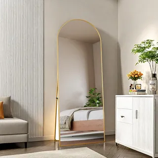 Gewölbter Kosmetikspiegel aus gehärtetem Glas, goldfarbener Aluminiumrahmen, 1620 x 530 mm, elegantes, modernes Design für Schlafzimmer, Ankleidezimmer oder Badezimmer - Gold