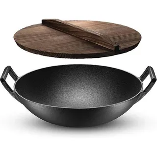 Gietijzeren wok 30 cm - Ideal für Braten, Grillen und Dampfgaren
