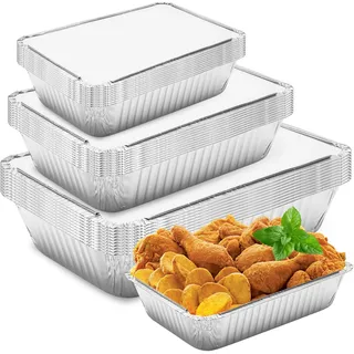 PORFOYO 30 Stück Aluschalen mit Deckel, Alu Grillschalen 800ml/1100ml/2300ml, Alu Tropfschalen, Grillschale für Kochen, Rösten, Backen, Braten