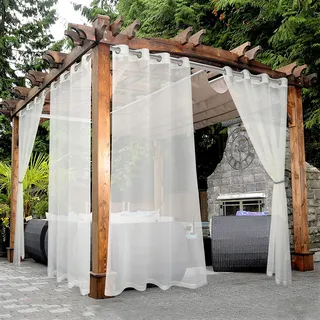 BONZER, wasserdichte, transparente Vorhänge für drinnen und draußen – 2 Vorhangpaneele mit Ösen für Wohnzimmer, Schlafzimmer, Veranda, Pergola oder Cabana, 137 x 241 cm, beige