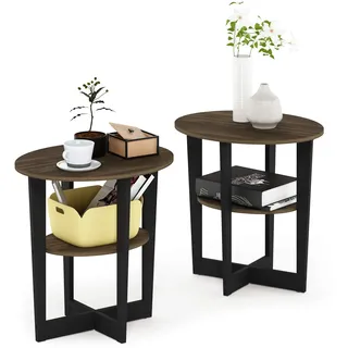 Furinno Jaya Oval Beistelltisch, Holz, Columbia Walnuss/Schwarz, 2-Pack