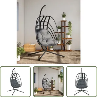 The Living Store Hängesessel Ei-Design mit Ständer Anthrazit Stahl - Grau