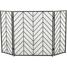 Deco 79 Geometrisches, faltbares Maschennetz aus Metall, 3-teiliger Kaminschutz mit Chevron-Muster, 132 x 2,5 x 78 cm, Schwarz