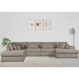 otto home Wohnlandschaft »Florid U-Form« 360x75x260 cm Cord Ottomane rechts grau/taupe