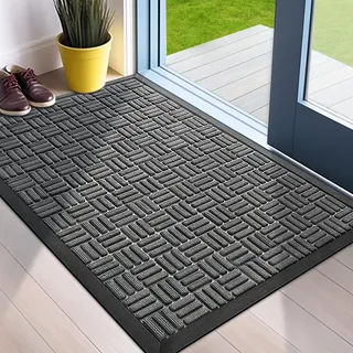 Mibao Welcome Haustürmatte, Outdoor-Matten für Zuhause, Eingang, Gummi-Rückseite, rutschfeste Schuhmatte, niedriges Profil, Innen- und Außenbereich, 61 x 91,4 cm, Grau